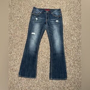 Vintage Women's juniors size 13 BONGO Dark Blue flare‎ Jeans distressed Y2K